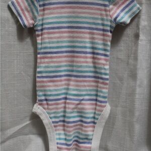 Gerber 0-3 months Short Sleeve Baby Bodysuit with Pink, Blue and Purple stripes